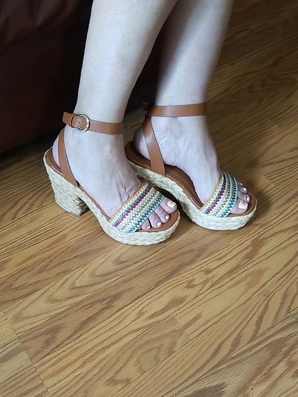 Lulus Women's Multi-Color Woven Platform Sandals with Tan Ankle Strap